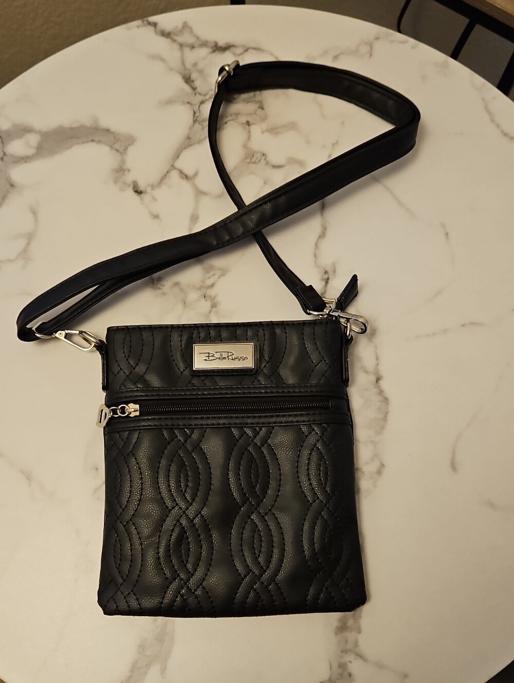 BELLA RUSSO Black Quilted Crossbody with Silver Hardware